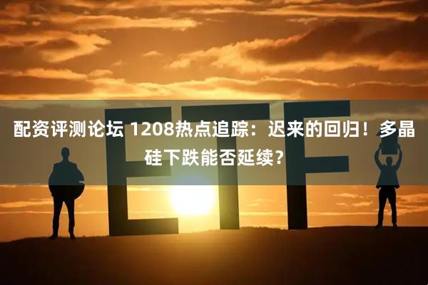 配资评测论坛 1208热点追踪:迟来的回归!多晶硅下跌能否延续?