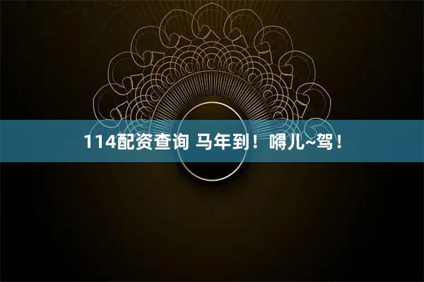 114配资查询 马年到！嘚儿~驾！
